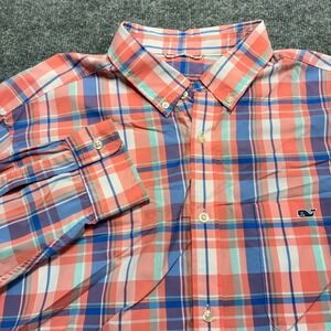Vineyard Vines OTG Performance Shirt Mens XL Plaid Coral Stretch Long Sleeve
